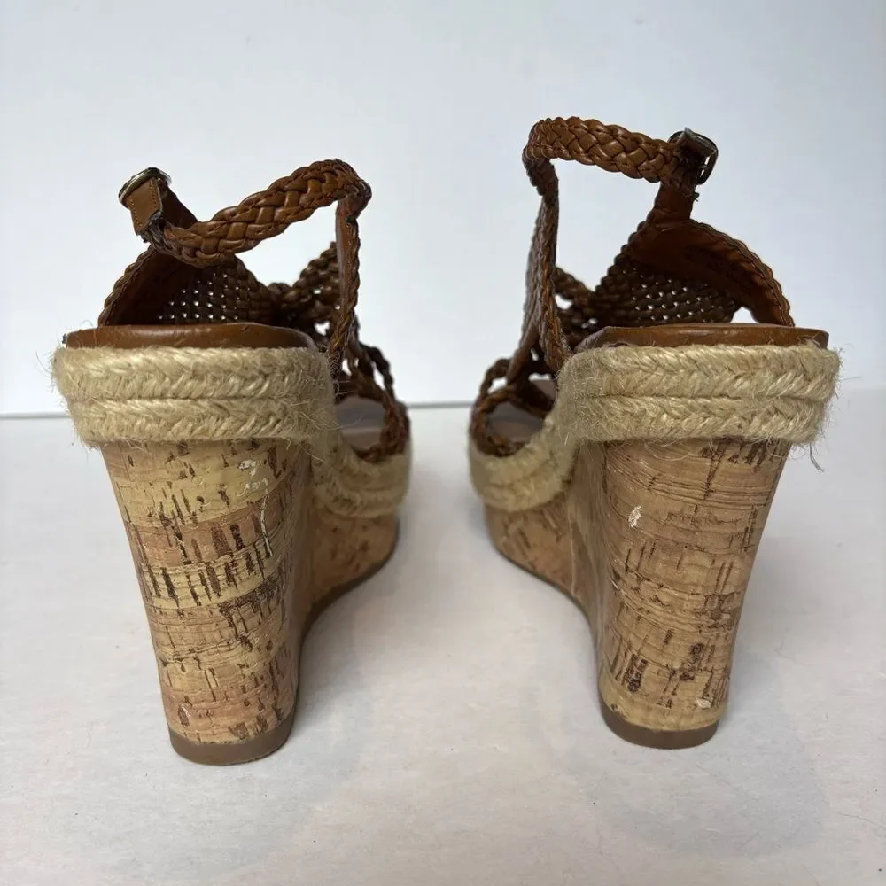 Madden Girl Brown High Wedge Sandals Kahara Braided Straps Size 7.5M